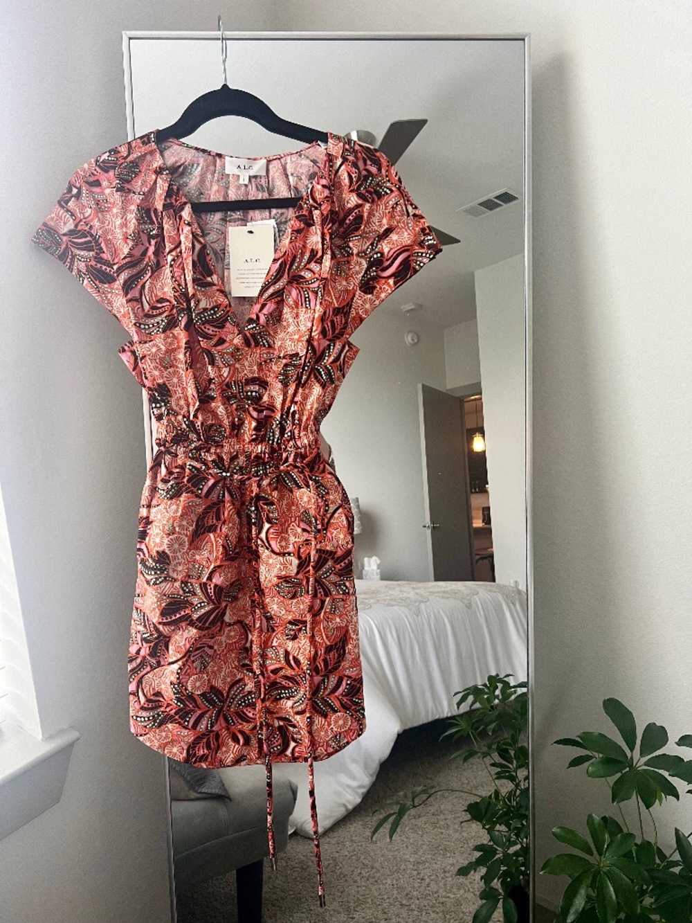NWT A.L.C. Alice Mini Dress in Orange/Rose Multicolor: Size 0 - Picture 3 of 7